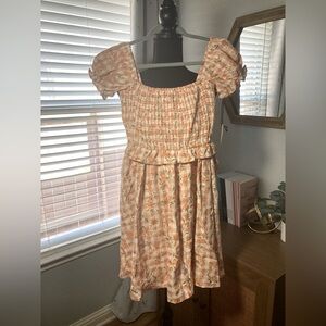 NWT SMAK PARLOUR GINGHAM PEACH FLORAL DRESS SIZE S